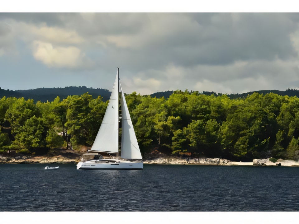 Exterior overview of Sun Odyssey 349 sail boat for charter from Ploce City Port in the Split sailing area Croatia