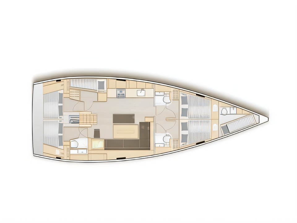 Layout of Hanse 508 sail boat with 6 cabins Croatia yacht charter