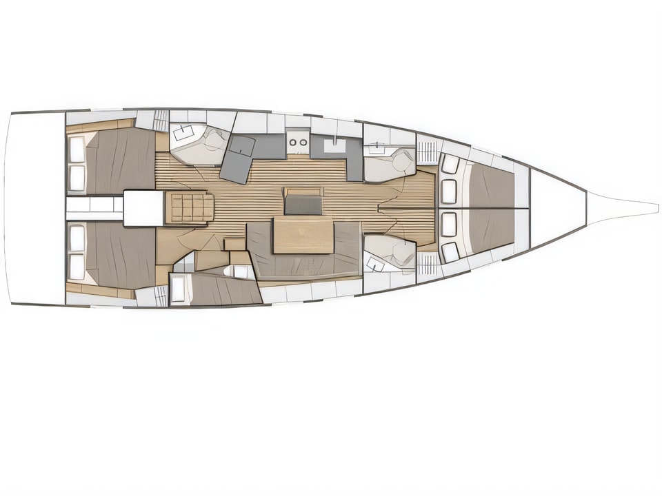 Layout of Oceanis 46.1 sail boat with 5 cabins Croatia yacht charter