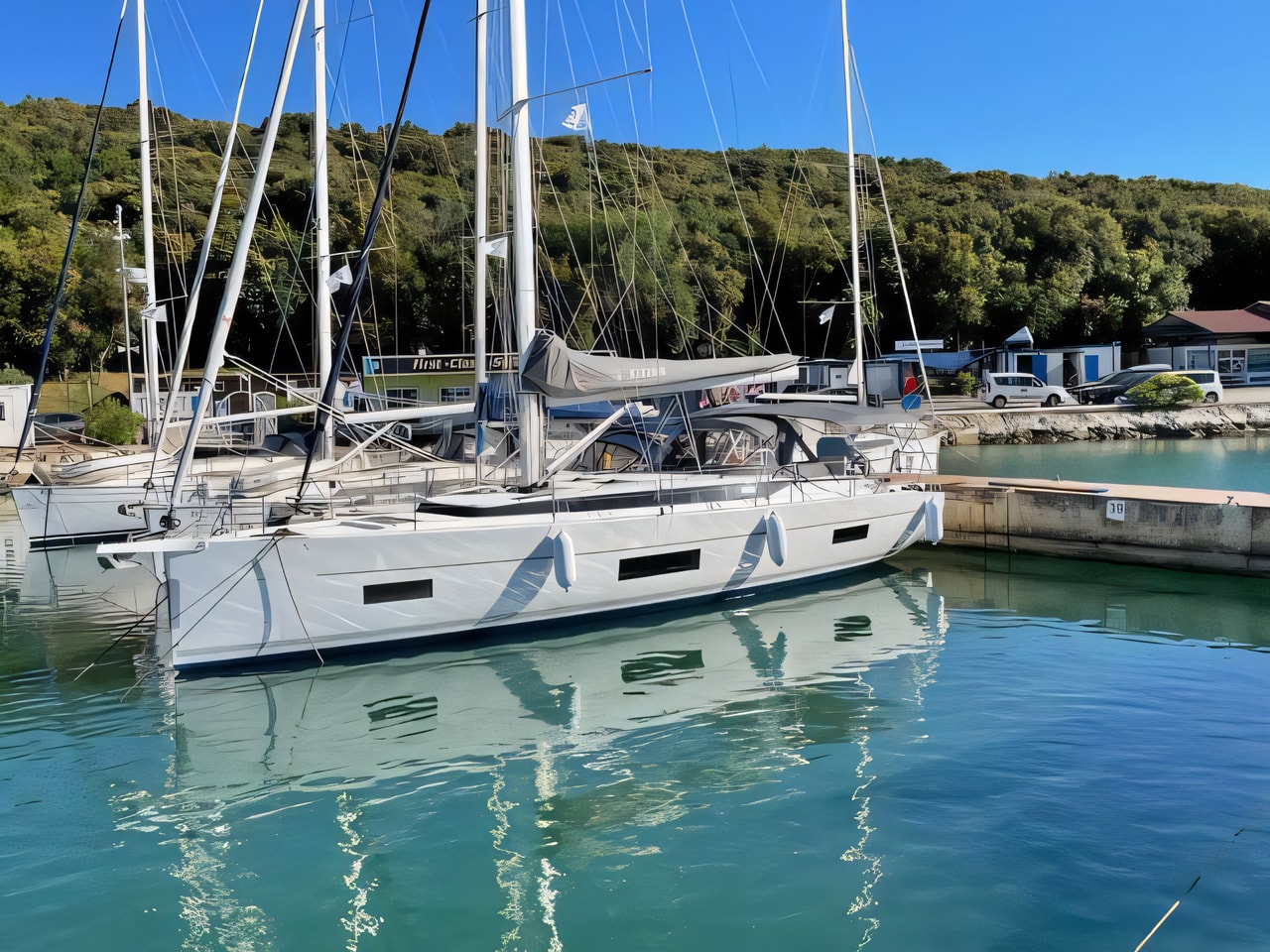 Exterior overview of Bavaria C45 Style sail boat for charter from Pula Tehnomont Marina Veruda in the Istria / Kvarner sailing area Croatia