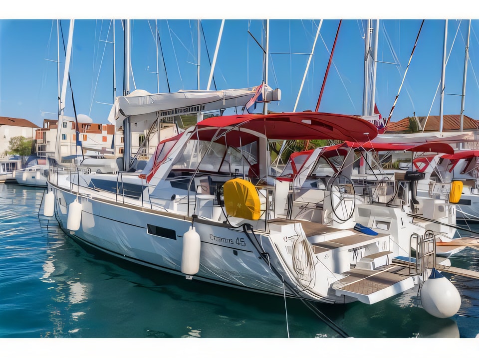 Exterior overview of Oceanis 45 sail boat for charter from Split ACI Marina in the Split sailing area Croatia