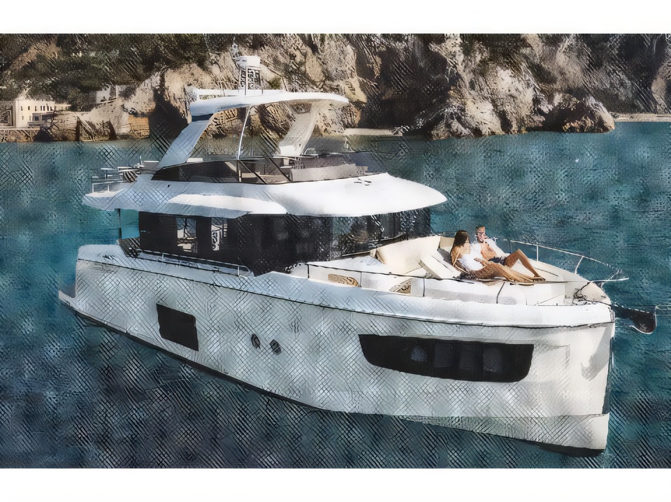 Exterior overview of Navetta 52 motoryacht for charter from Sibenik Marina Mandalina in the Sibenik sailing area Croatia