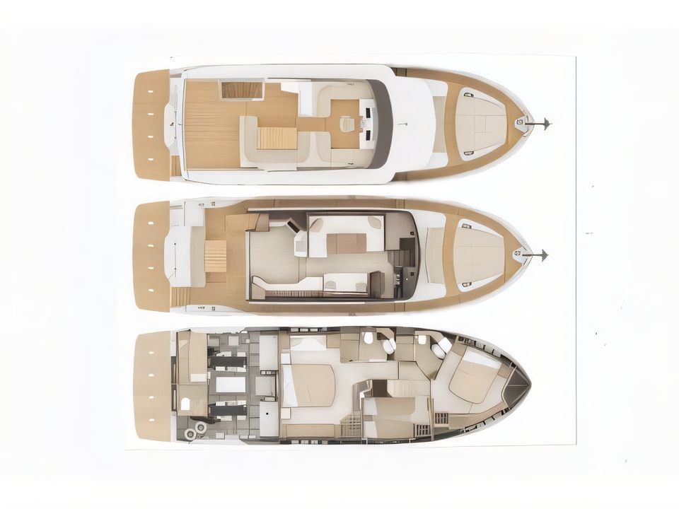 Layout of Navetta 52 motoryacht with 4 cabins Croatia yacht charter
