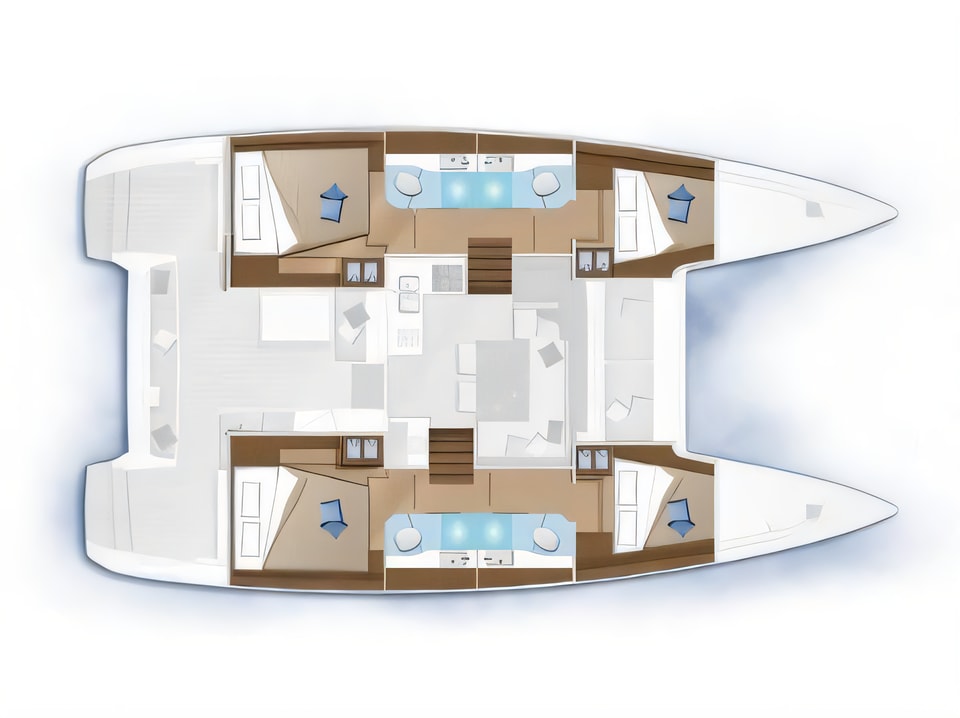 Layout of Lagoon 40 catamaran with 4 cabins Croatia yacht charter