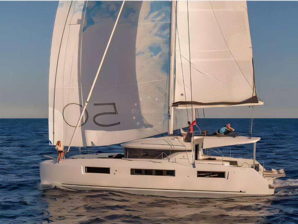 Exterior overview of Lagoon 50 catamaran for charter from Sibenik Marina Mandalina in the Sibenik sailing area Croatia