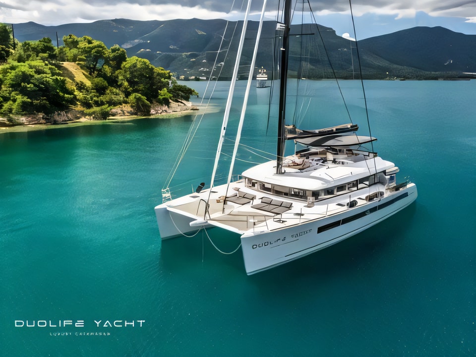 Exterior overview of Lagoon 620 catamaran for charter from Dubrovnik Marina Frapa in the Dubrovnik sailing area Croatia