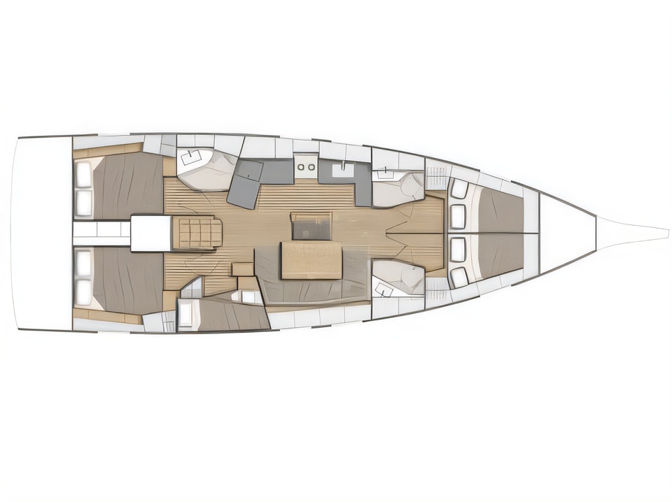 Layout of Oceanis 46.1 sail boat with 5 cabins Croatia yacht charter
