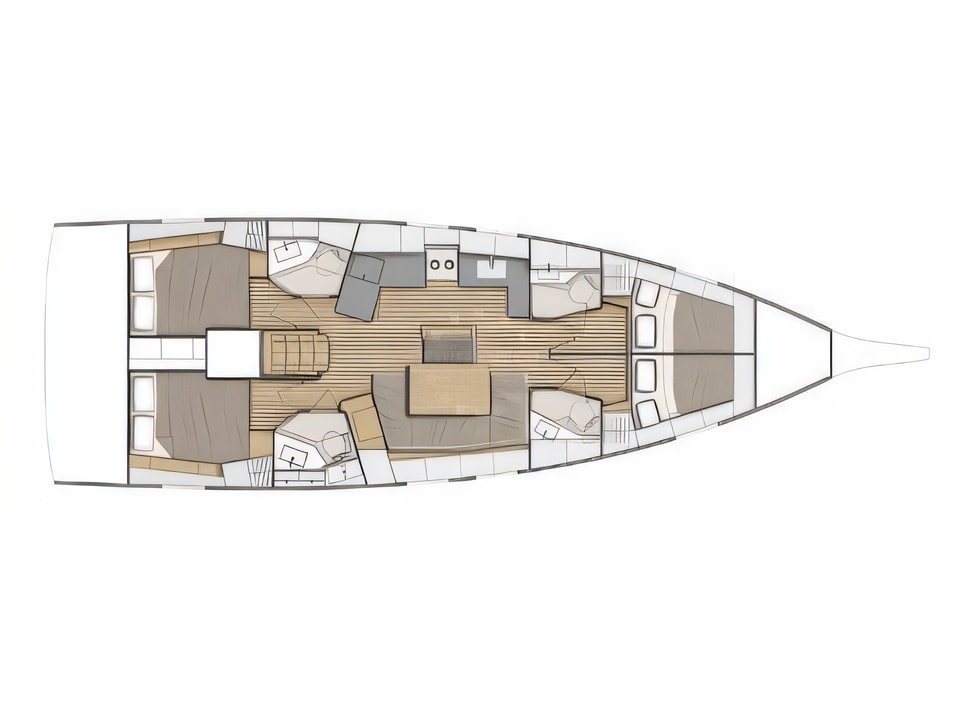 Layout of Oceanis 46.1 sail boat with 4 cabins Croatia yacht charter