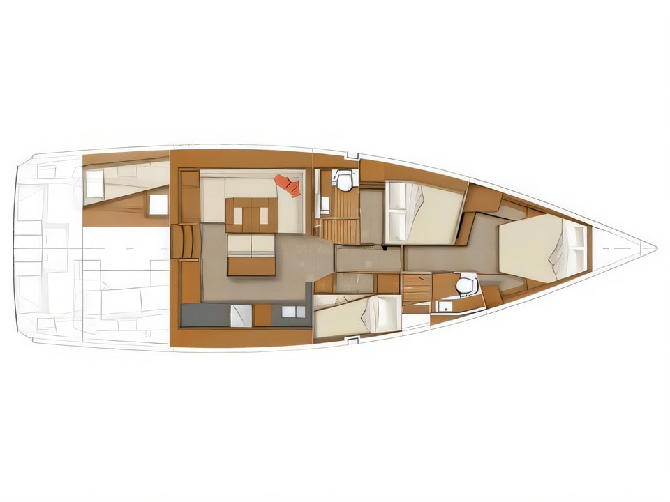 Layout of Sense 50 sail boat with 3 cabins Croatia yacht charter