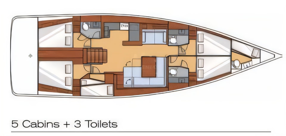 Interior of Oceanis 55 sail boat with 6 cabins Croatia yacht charter