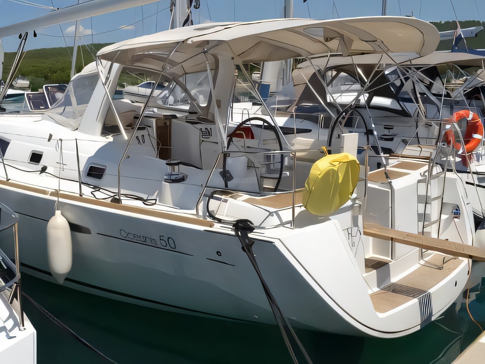 Exterior overview of Oceanis 50 Familiy sail boat for charter from Sukosan Marina Dalmacija in the Zadar sailing area Croatia