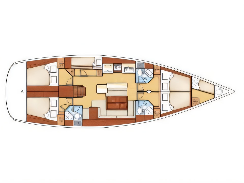 Layout of Oceanis 50 Familiy sail boat with 5 cabins Croatia yacht charter
