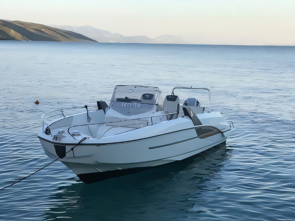 Exterior overview of Beneteau Flyer 7.7 SPACEdeck motor boat for charter from Trogir ACI Marina in the Split sailing area Croatia