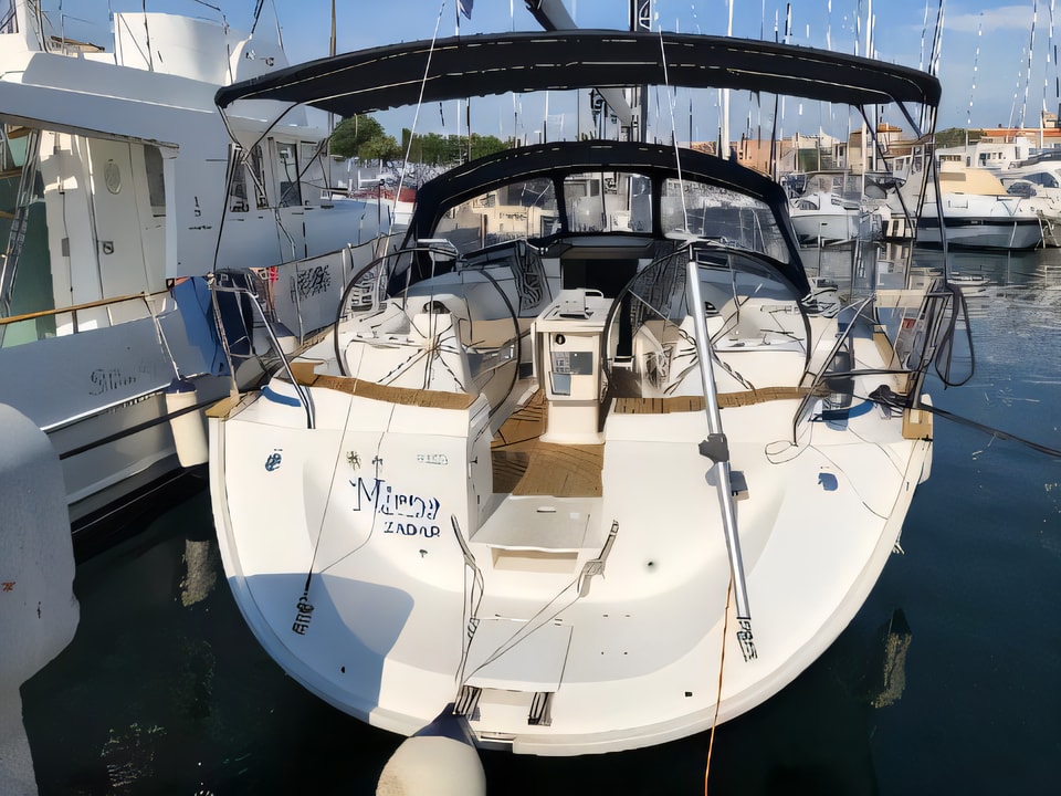 Exterior overview of Bavaria 44 sail boat for charter from Zadar Marina in the Kornati sailing area Croatia