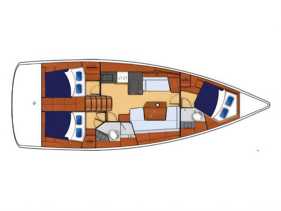 Layout of Moorings 42.1 sail boat with 3 cabins Croatia yacht charter