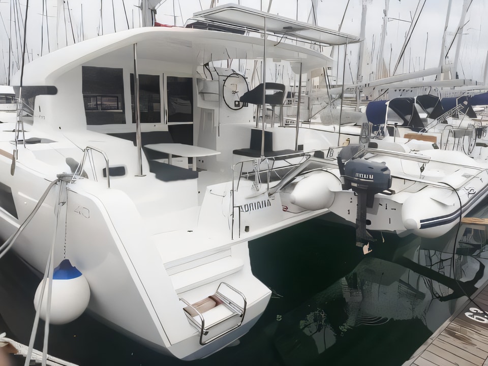 Exterior overview of Lagoon 40 catamaran for charter from Kastela Gomilica Marina in the Sibenik sailing area Croatia