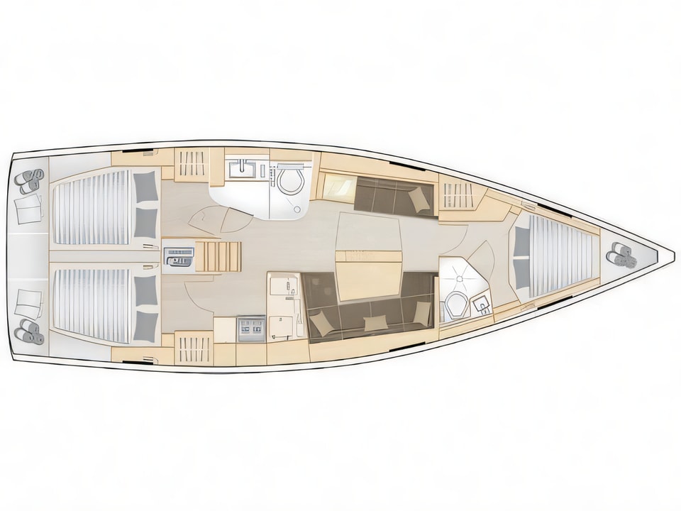 Layout of Hanse 418 sail boat with 3 cabins Croatia yacht charter