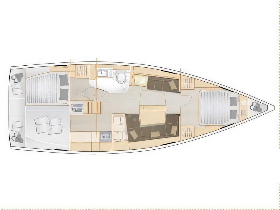 Layout of Hanse 418 sail boat with 3 cabins Croatia yacht charter