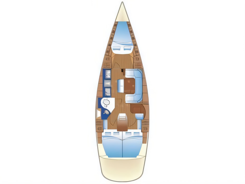 Layout of Bavaria 42 Match sail boat with 3 cabins Croatia yacht charter