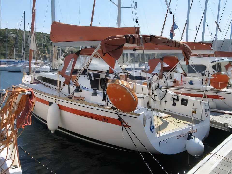 Exterior overview of Salona 38 sail boat for charter from Pirovac in the Sibenik sailing area Croatia