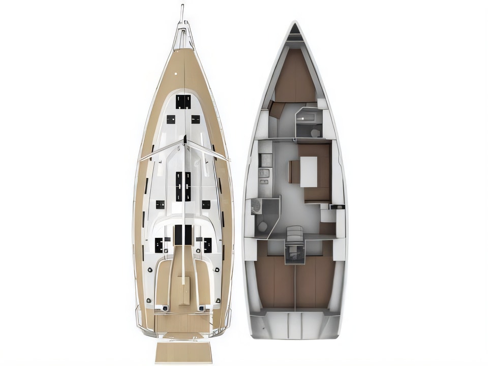 Layout of Bavaria 40 Cruiser S sail boat with 3 cabins Croatia yacht charter