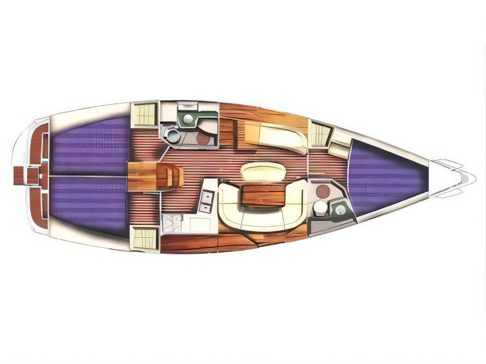 Layout of Sun Odyssey 40.3 sail boat with 3 cabins Croatia yacht charter