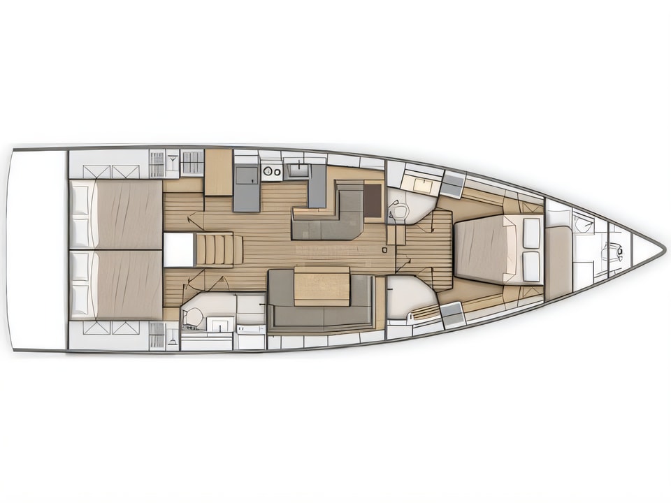 Layout of Oceanis 51.1 sail boat with 3 cabins Croatia yacht charter