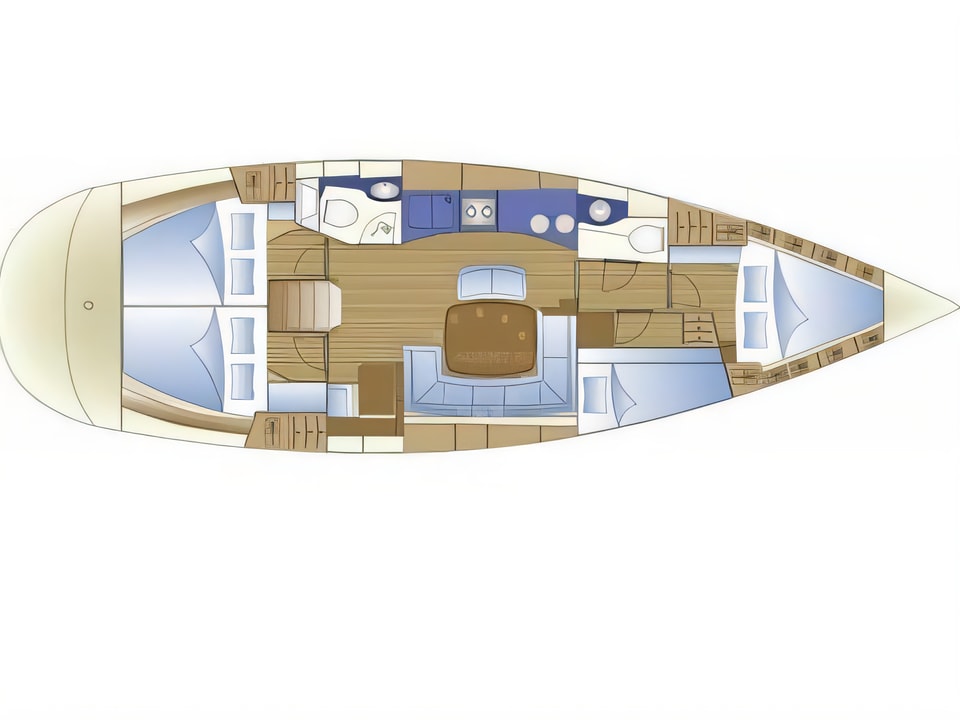 Layout of Bavaria 44 sail boat with 4 cabins Croatia yacht charter