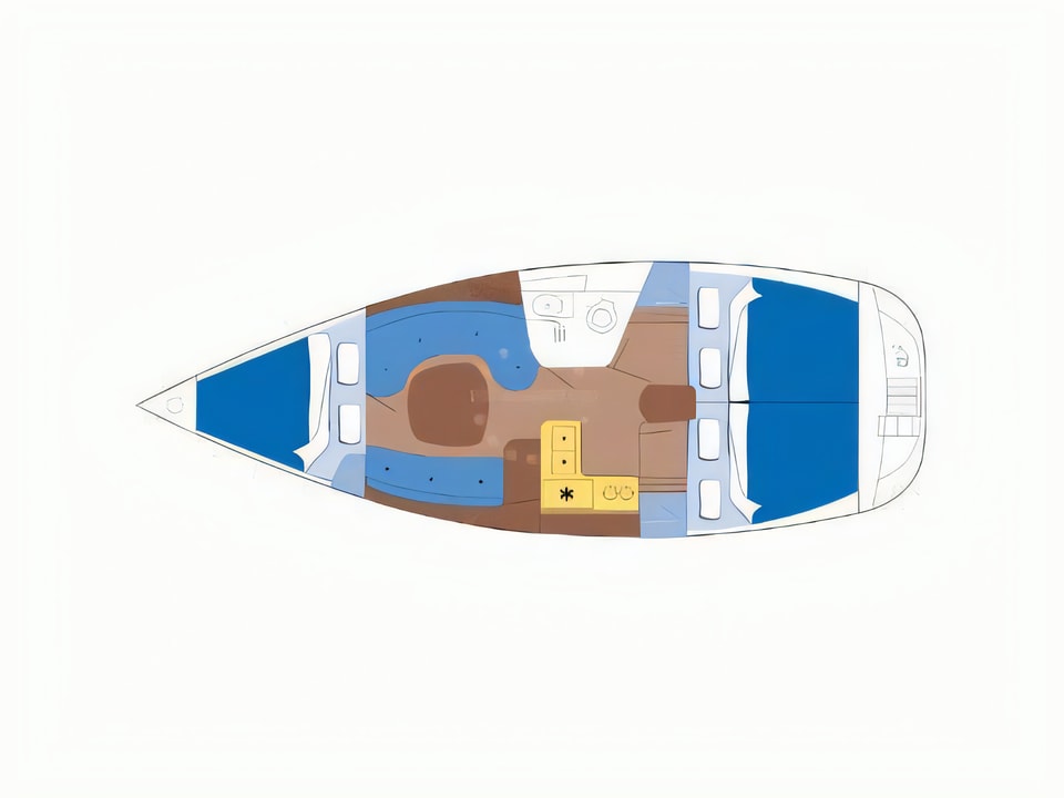 Layout of Oceanis 331 sail boat with 3 cabins Croatia yacht charter