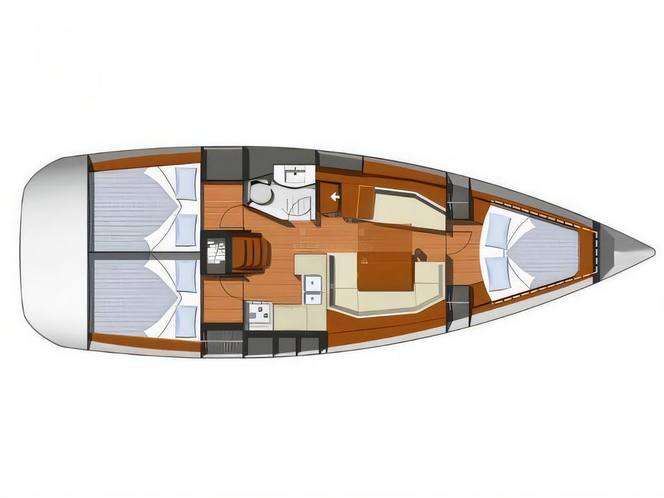 Layout of Sun Odyssey 39i sail boat with 3 cabins Croatia yacht charter