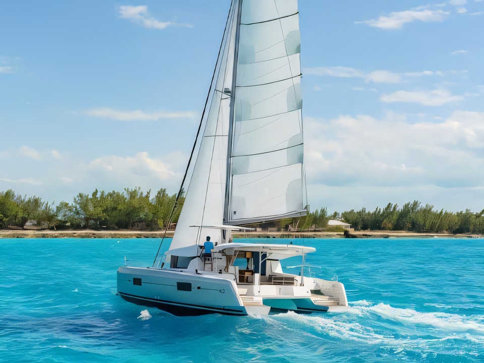Exterior overview of Lagoon 42 catamaran for charter from Sibenik Marina Mandalina in the Sibenik sailing area Croatia