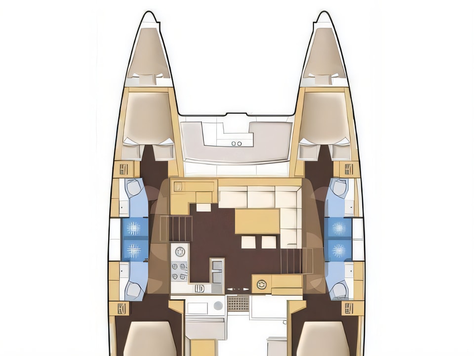 Lagoon 450 Flybridge yacht layout 4 cabins Croatia charter