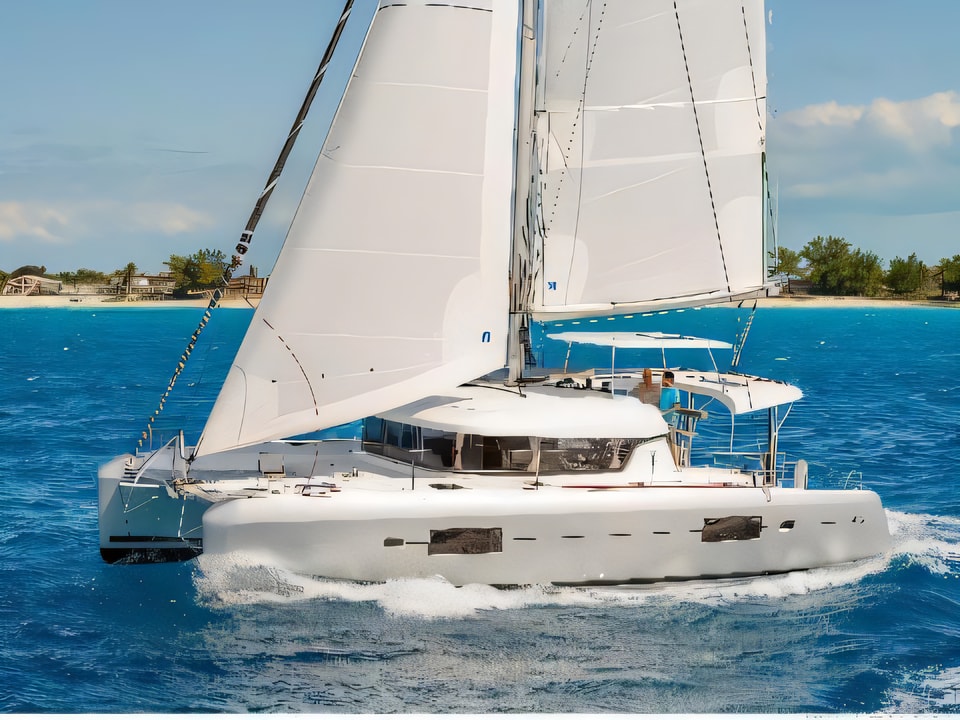 Exterior overview of Lagoon 42 catamaran for charter from Biograd Kornati in the Zadar sailing area Croatia