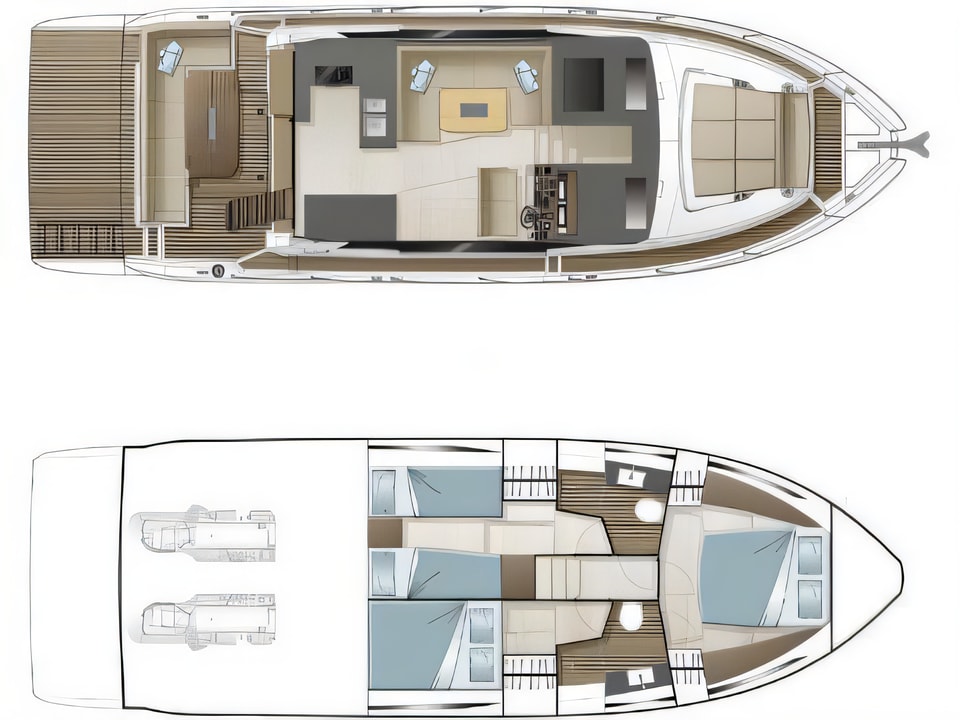 Sealine F430 yacht layout 3 cabins Croatia charter
