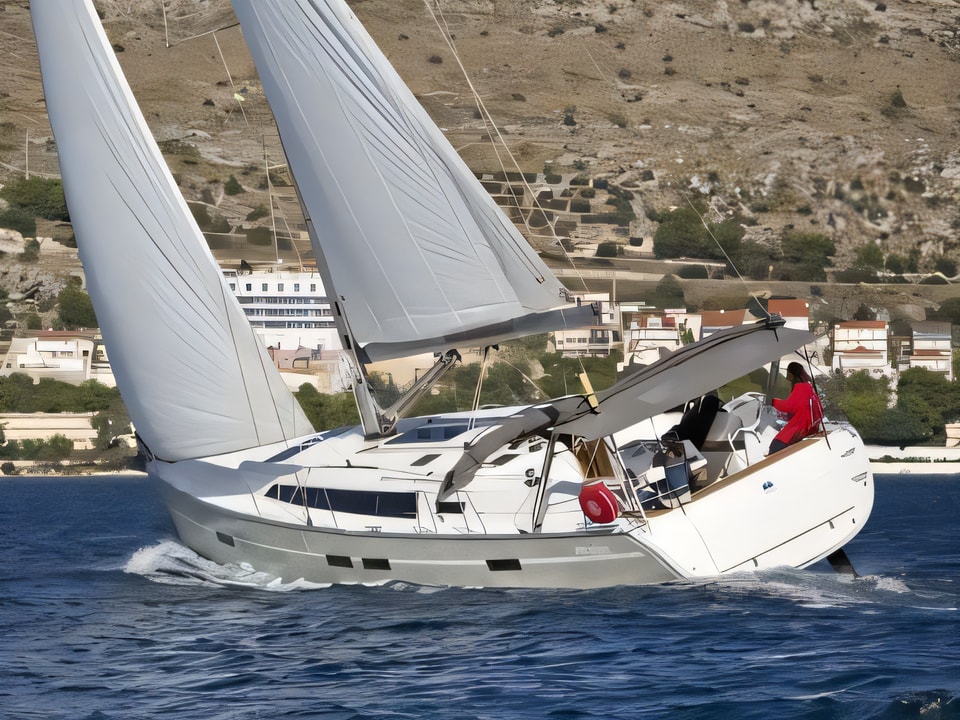 Exterior overview of Bavaria Cruiser 46 sail boat for charter from SCT Marina Trogir in the Split sailing area Croatia