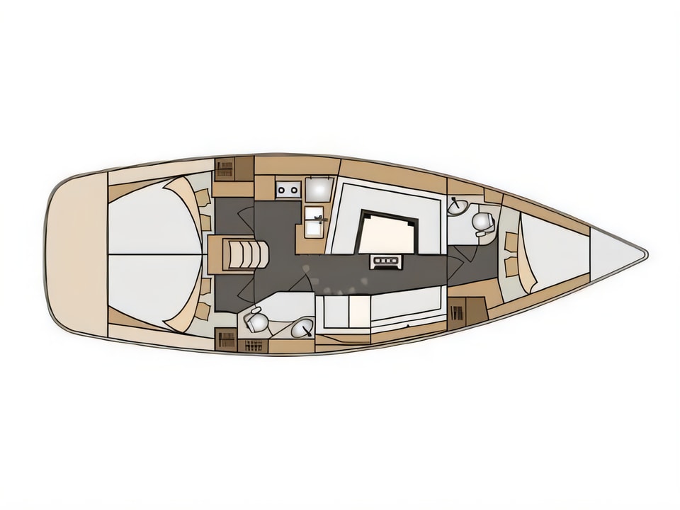 Layout of Elan Impression 40 sail boat with 3 cabins Croatia yacht charter