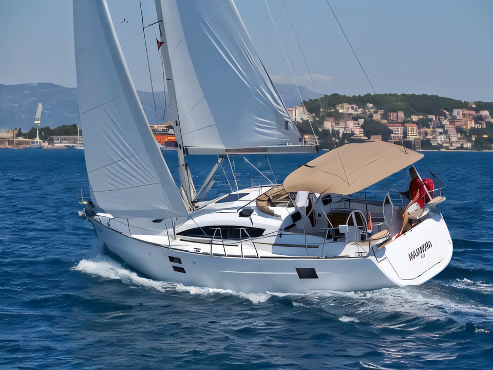 Exterior overview of Elan Impression 40 sail boat for charter from SCT Marina Trogir in the Split sailing area Croatia
