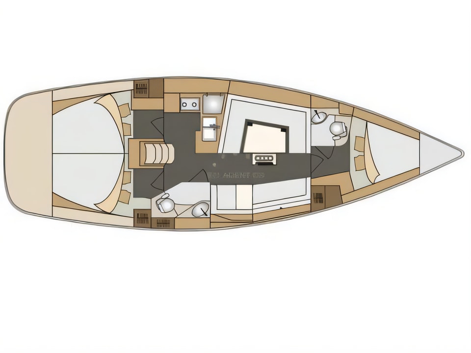 Layout of Elan Impression 40 sail boat with 3 cabins Croatia yacht charter