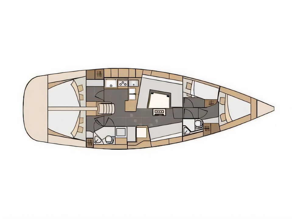 Layout of Elan Impression 45 sail boat with 4 cabins Croatia yacht charter