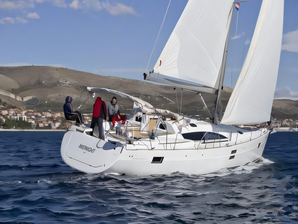 Exterior overview of Elan Impression 45 sail boat for charter from SCT Marina Trogir in the Split sailing area Croatia