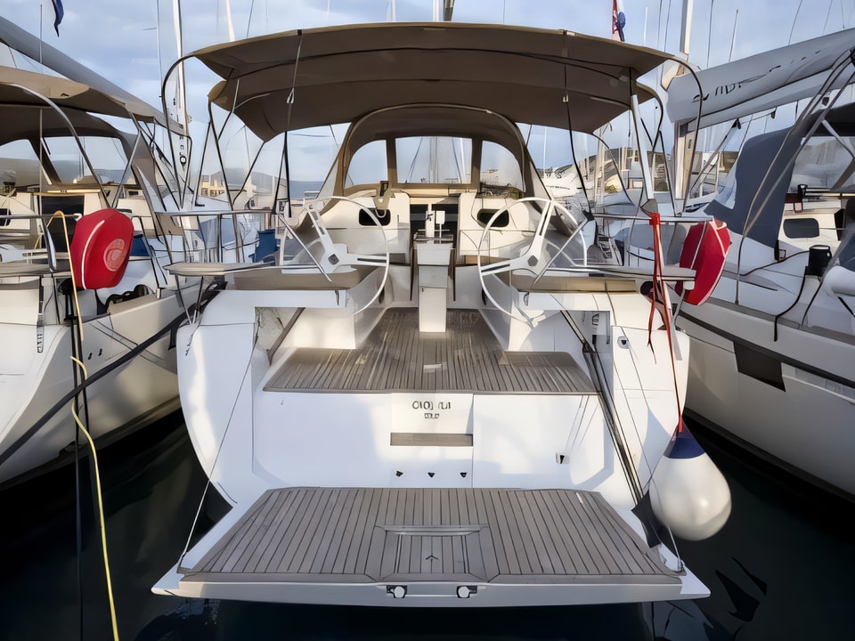 Exterior overview of Elan Impression 45 sail boat for charter from SCT Marina Trogir in the Split sailing area Croatia