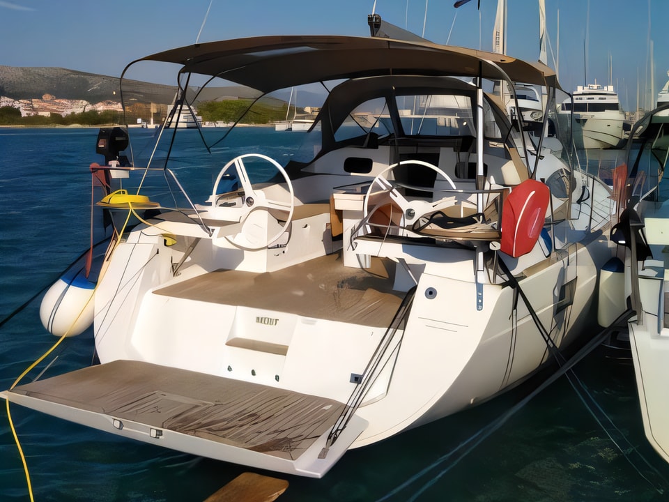 Exterior overview of Elan Impression 45 sail boat for charter from SCT Marina Trogir in the Split sailing area Croatia