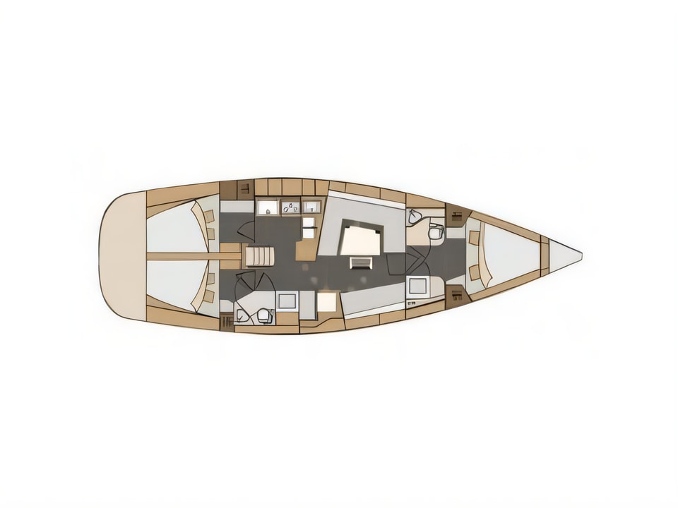 Layout of Elan Impression 50 sail boat with 5 cabins Croatia yacht charter
