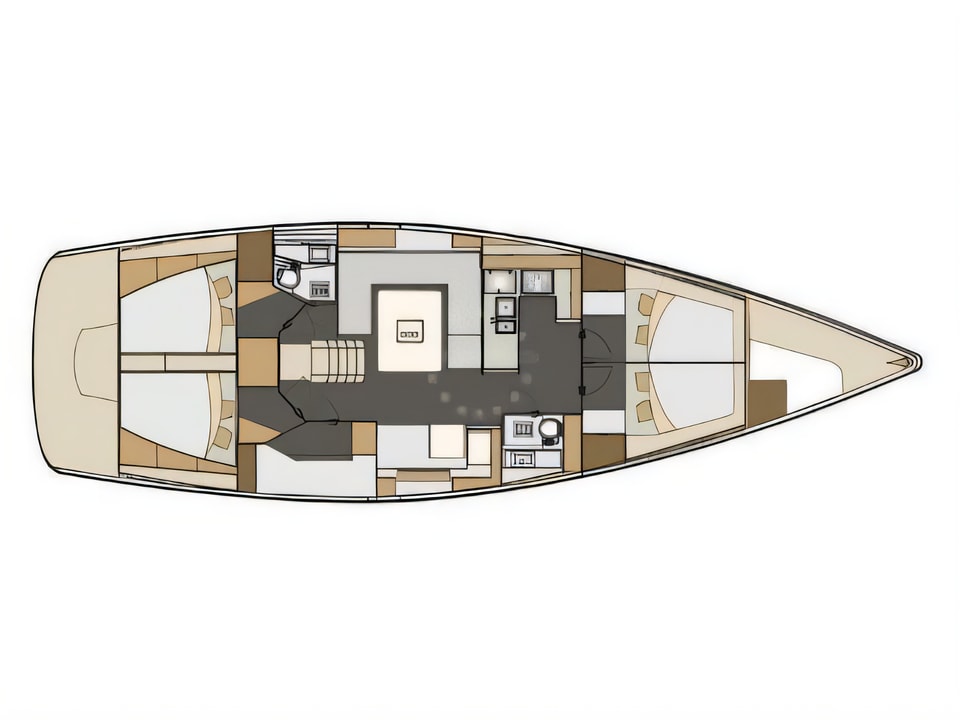 Layout of Elan Impression 50 sail boat with 6 cabins Croatia yacht charter