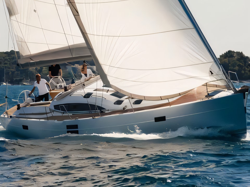 Exterior overview of Elan Impression 50 sail boat for charter from Seget Donji Marina Baotic in the Split sailing area Croatia