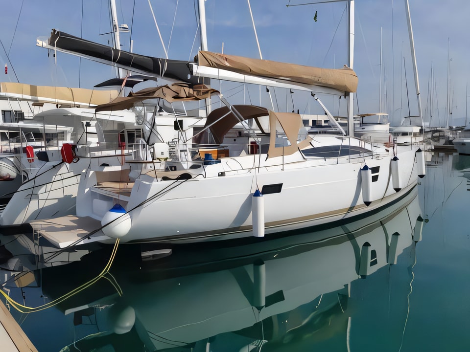 Exterior overview of Elan Impression 50 sail boat for charter from Seget Donji Marina Baotic in the Split sailing area Croatia