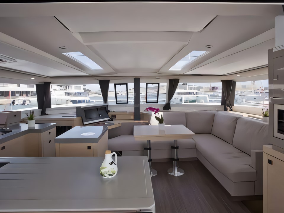 Interior of Saona 47 catamaran with 6 cabins Croatia yacht charter