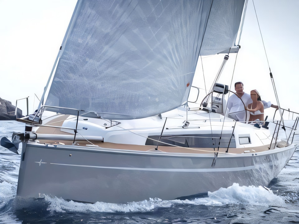 Exterior overview of Bavaria Cruiser 33 sail boat for charter from Pula Tehnomont Marina Veruda in the Istria / Kvarner sailing area Croatia