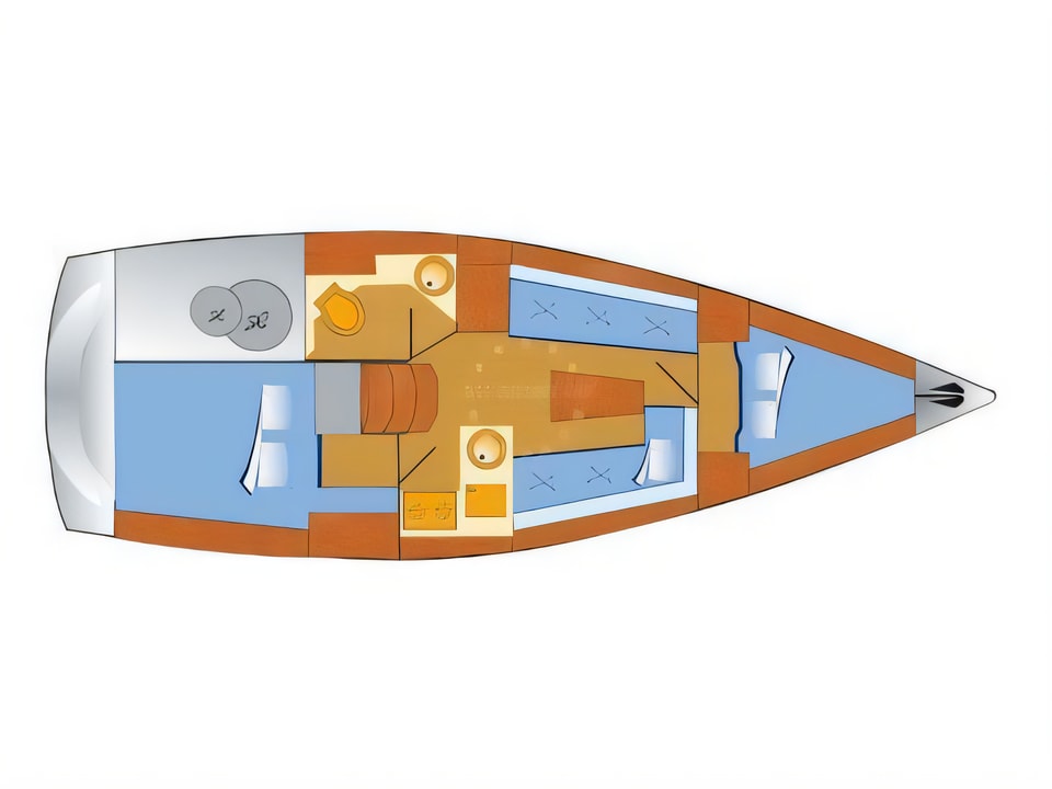 Layout of Bavaria Cruiser 33 sail boat with 2 cabins Croatia yacht charter