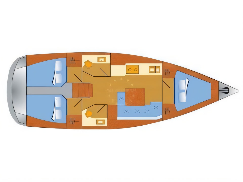 Layout of Dufour 382 Grand Large - 3 cab sail boat with 3 cabins Croatia yacht charter